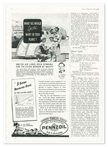 Print Ad Pennzoil United Airlines Owls Vintage 1938 3/4-Page Advertisement - $9.70