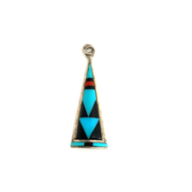 Vintage Sterling Silver Native American Navajo Zuni Multi Stone Inlaid Pendant - $49.49