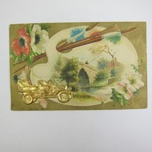 Antique Postcard 3D Gold Automobile Painters Palette Fisherman Bridge Landscape - £7.85 GBP