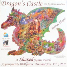 SunsOut Steve Sundram Dragon’s Castle 1000 pc Shaped Jigsaw Puzzle Fantasy - £15.86 GBP