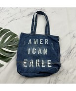 American Eagle Distressed Denim Tote Bag Purse Painted Logo Jean Large Y2k - €19,45 EUR