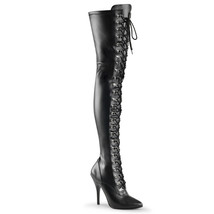 PLEASER Sexy Matte Black D-Ring Lace Up 5&quot; Stiletto Hot Thigh High Boots - £90.28 GBP