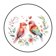 30 Love Birds Stickers Envelope Seals Labels 1.5&quot; Round Valentines Day - £5.98 GBP