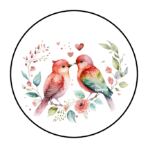 30 LOVE BIRDS STICKERS ENVELOPE SEALS LABELS 1.5&quot; ROUND VALENTINES DAY - £5.93 GBP