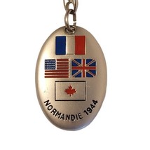 Vtg Commemorative WWII Allies Normandie 1944 Silvertone Keychain Never Used  - £31.96 GBP