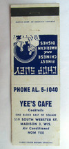 Yee&#39;s Cafe - Madison, Wisconsin Chinese Restaurant 20 Strike Matchbook Cover WI - £1.59 GBP