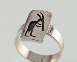 Zuni Kokopelli Playing Flute Sterling Silver Band Ring Size: 8.5 - $78.21
