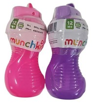 Munchkin Mighty Grip Flip Straw Cups 2 Pack - 1 Pink &amp; 1 Purple Spill Pr... - $9.79
