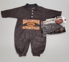 Harley Davidson Motorcycles Gray Fleece One Piece With Hat Toddler Baby 18m New! - £36.86 GBP