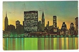 New York Postcard City Skyline Night Empire State Chrysler United Nations Pan Am - £1.68 GBP