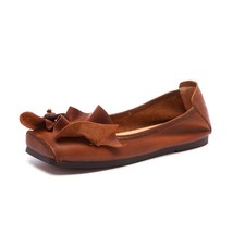 Flats Women Shoes Retro New Spring/Autumn Genuine Leather Handmade Flower Concis - £64.93 GBP