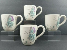 4 Edie Rose Home Peacock Collection Porcelain Butterfly Mugs Set Handcrafted Cup - £39.43 GBP