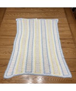 Crocheted Baby Boy Blanket Handmade Afghan Blue White Pale Yellow 24&quot; x ... - £31.47 GBP