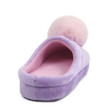 New Big Girls Plush Slippers Light Purple With Pom Pom Sz 2-3 - £9.39 GBP
