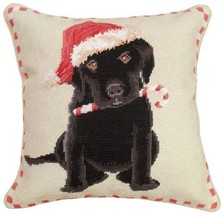 Throw Pillow Christmas Candy Cane Black Lab Puppy Holiday Dog 16x16 Red - £199.09 GBP