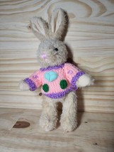 Vintage 1988 Chrisha Playful Plush Bunny Pink Purple Sweater Stuffed Animal  - £4.85 GBP