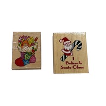 2 Christmas Wood Mounted Rubber Stamps &quot;I Believe in Santa Clause&quot; Stockings - £7.13 GBP