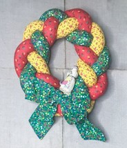 Vintage Handmade Quilted Braided Floral Fabric Wreath w Corn Husk Doll H... - £24.95 GBP