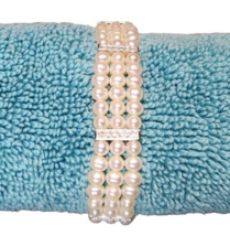 Faux Pearl Beaded Bracelet 7&quot; w/ Rhinestone Silver-tone Spacers Fashion Jewelry - £15.82 GBP