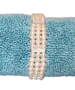 Faux Pearl Beaded Bracelet 7&quot; w/ Rhinestone Silver-tone Spacers Fashion ... - £15.58 GBP