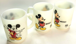 Mickey Mouse Today &amp; 2 Plain Milk Glass Coffee Cup Mug Pepsi 1980 Anchor Hocking - £31.69 GBP