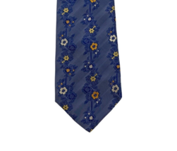 Loris Azzaro Paris Vintage Floral Silk Tie 100% Silk Handmade Blue Yello... - $12.47