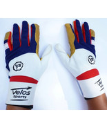 Kids Baseball Batting gloves Velos Sports® Durable Genuine Leather Tan/r... - $26.99