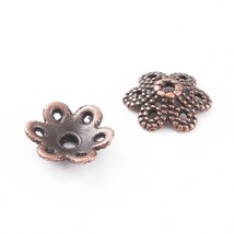 20 Flower Bead Caps Antique Copper Tone Spacers Findings Floral 10mm - $4.46