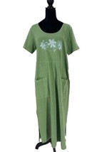 Fresh Produce VTG Maxi Dress Green Floral Patch Pockets Size L - $29.65