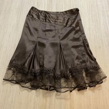 Marciano Guess Slate Brown Silk Pleated Lace Midi Vintage Size 30 Skirt New - £52.95 GBP