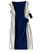 NWT LAUREN Ralph Lauren Blue White Colorblock Ruched Jersey Sheath Dress 6 $134 - £41.02 GBP