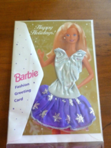 Barbie 1995 Mattel Happy Holidays Card with Useable Purple Silver Dress NEW - $9.85