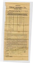 Texas Nursery Co Order Form Sherman Texas 1907  - £17.86 GBP