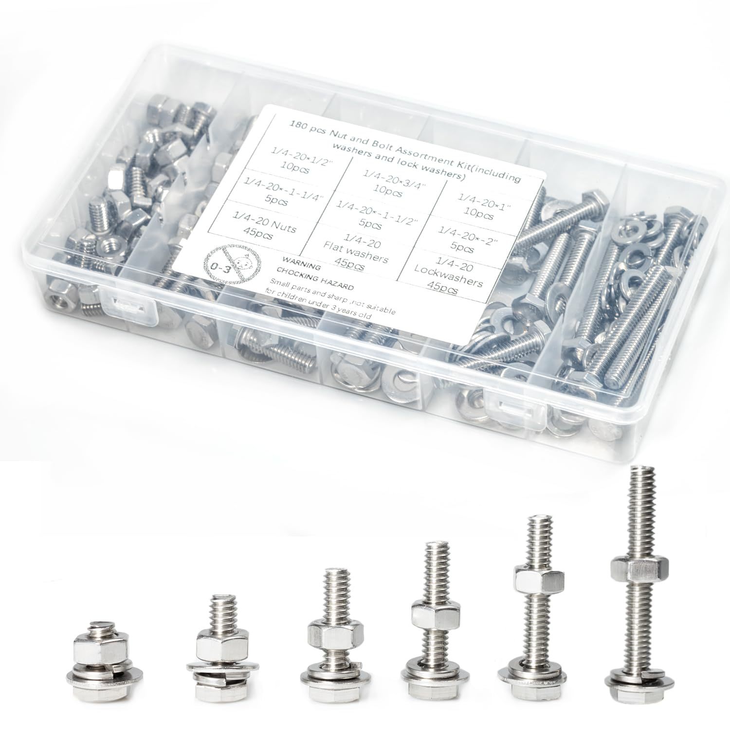 180 Pcs Sae Stainless Steel Nuts And Bolts Assortment Kit, Including 6 S... - $31.99