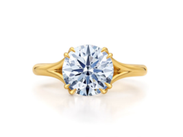 Certified 1.50Ct Round Cut Moissanite Real 14k Yellow Gold Women Engagement Ring - £439.94 GBP