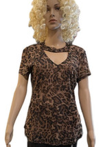 ALMOST FAMOUS Leopard Short Sleeve Sexy Blouse - £15.57 GBP