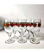 Set 6 Vintage Libbey Christmas Poinsettias with Stripes Wine or Water Go... - $29.89