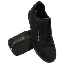 NWT TOMMY HILFIGER MSRP $119.99 MEN BLACK LEATHER LACE UP SNEAKERS SHOES... - $54.99