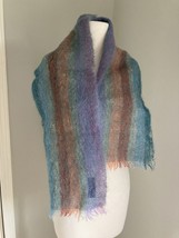 Vintage Royal Scot Mohair Wool Scarf Samuel Tweed  Great Britain teal 52&quot; - $27.72