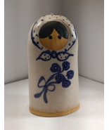 Vintage handmade and painted pottery bell depicting a baby in a cradlebo... - $246.21 MXN