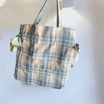 Plaid Women Simple Shoulder Bag Soft Cloth Fabric Handbag Large Capacity Cotton  - £20.28 GBP