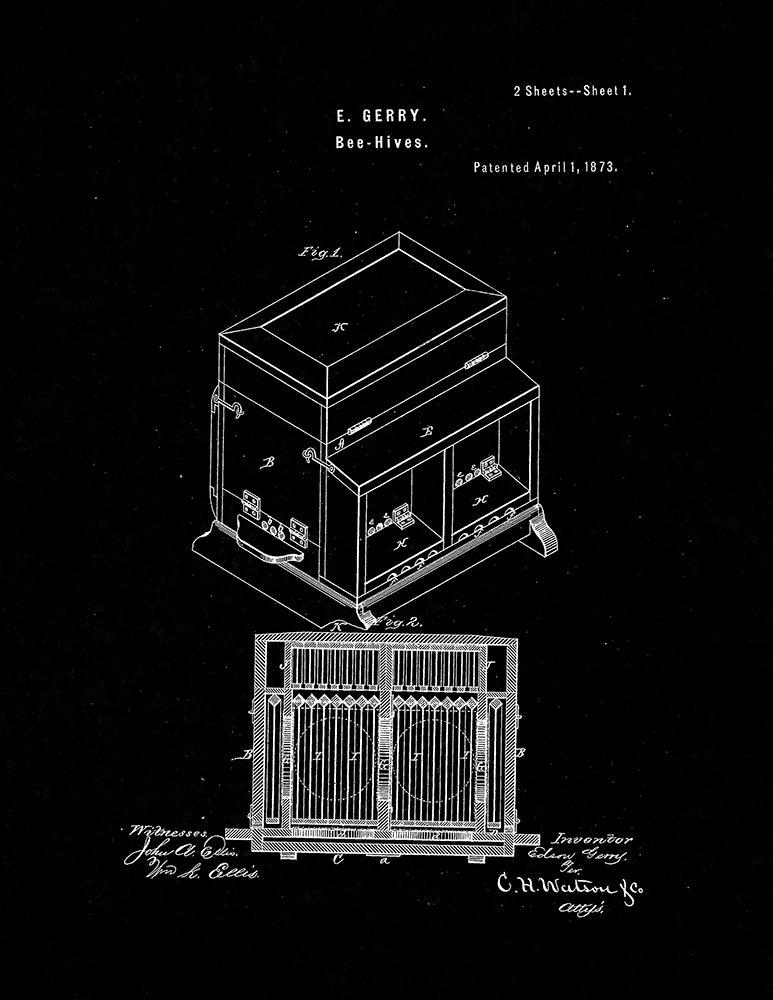 Beehive Patent Print - Black Matte