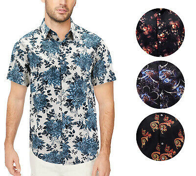 Primary image for Men’s Cotton Short Sleeve Casual Button Down Floral Pattern Dress Shirt
