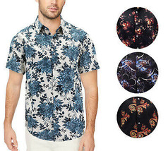 Men’s Cotton Short Sleeve Casual Button Down Floral Pattern Dress Shirt - £19.04 GBP