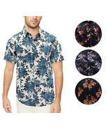 Men’s Cotton Short Sleeve Casual Button Down Floral Pattern Dress Shirt - £19.32 GBP