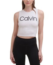 Calvin Klein Womens Performance Cropped Logo Top Size X-Small, Optic Heather - £30.38 GBP