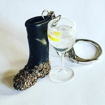 Handmade Muddy Welly &amp; Gin &amp; Tonic Keyring Glastonbury Wellies Boots Glass Mud - £10.10 GBP