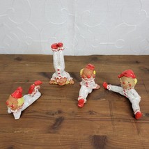 Napco Ware Clowns 5&quot; White Red Hand Painted Clay Circus Figurines Set of 4 - £27.92 GBP