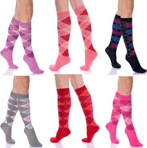 6 Pairs Women&#39;s Colorful Argyle Knee High Socks Size 9-11 Combed Cotton - $15.03