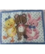 Hand Made Hook Rug Wall Hanging Baby Nursery 26&quot; x19&quot; Bunny, bear, chick - $14.03